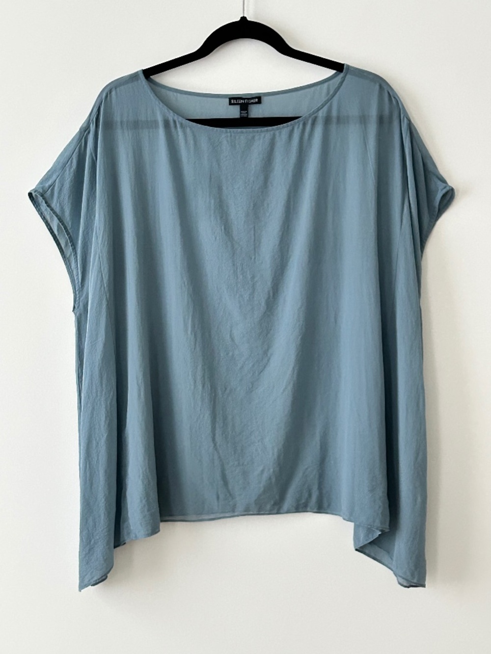 Eileen Fisher 100% Silk Sheer Blue Short Sleeve Top